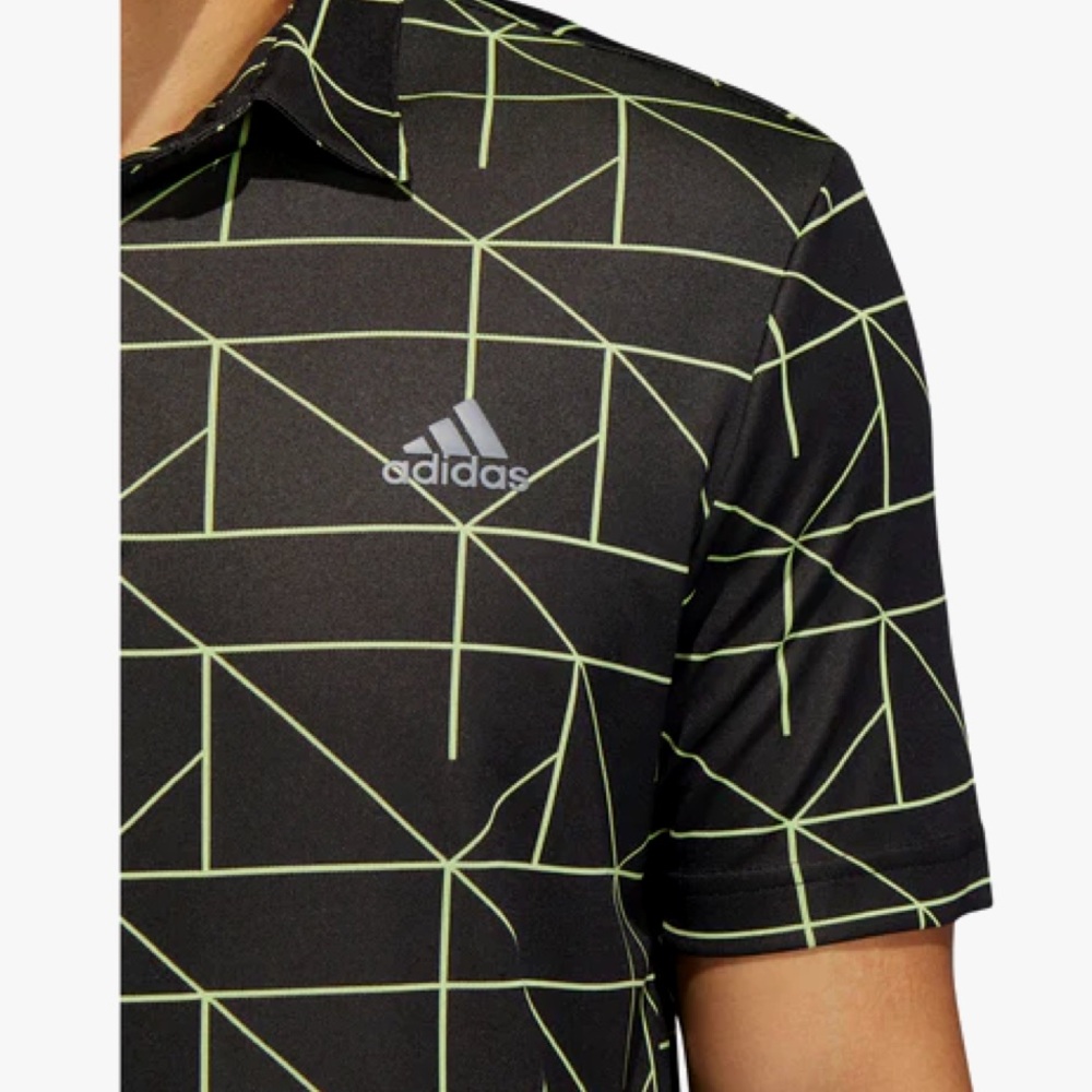 Adidas Jacquard Lines Black and Lime Men's Golf Polo Shirt size Large - Picture 2 of 9